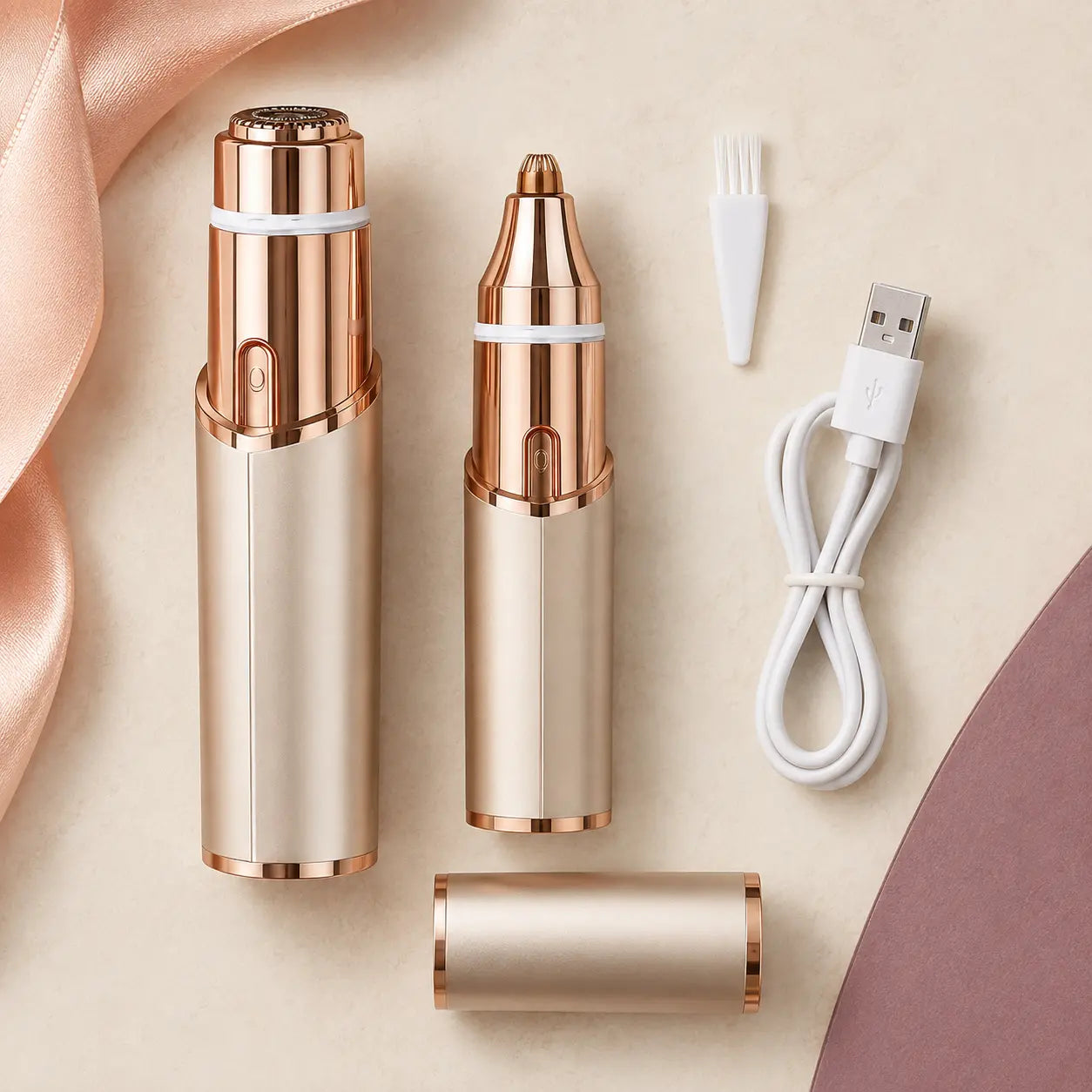 Complete Winneri kit with two heads, cleaning brush, USB cable, and protective cap